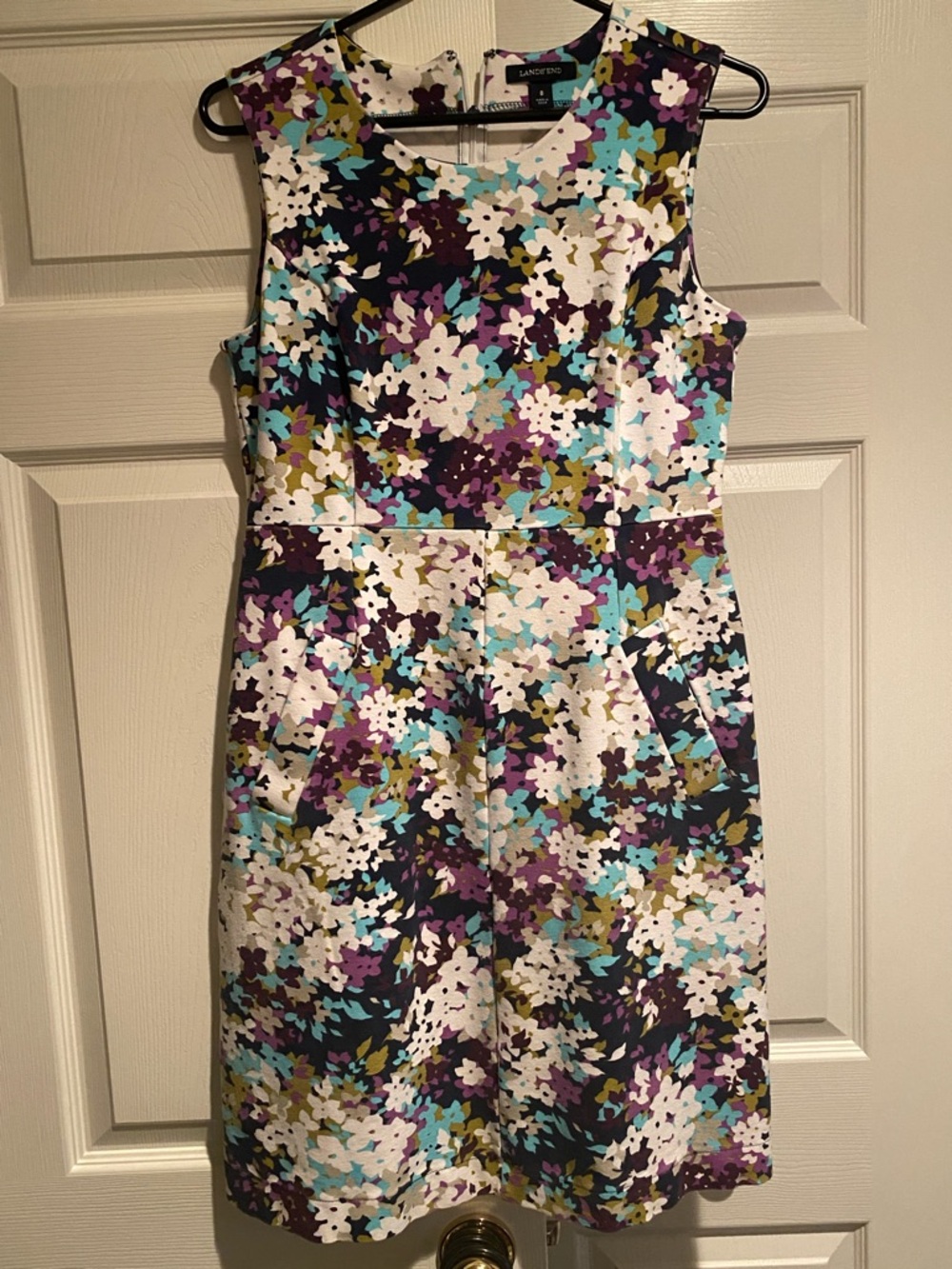 Lands' End Sleeveless Floral Midi Dress in Purple, Teal & White